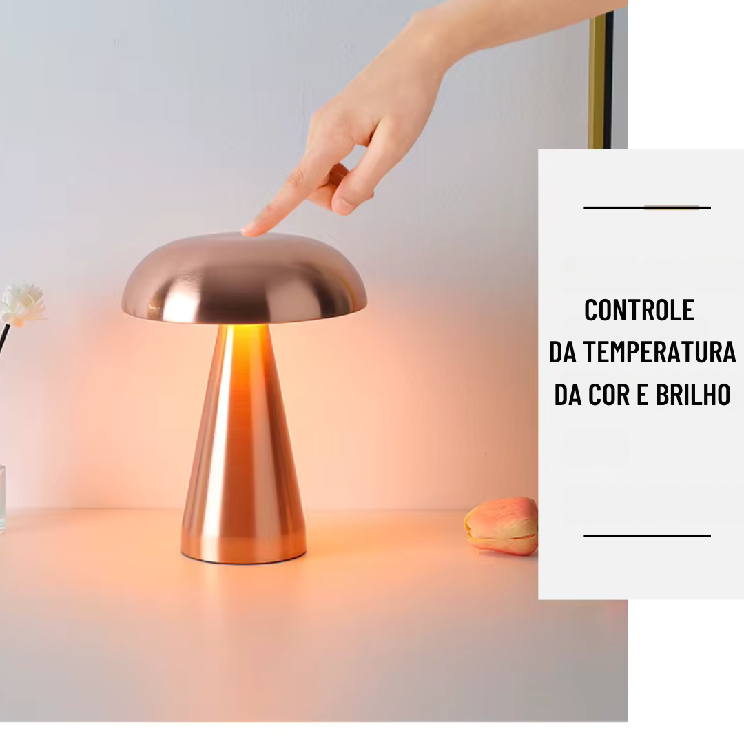 Luminária de Mesa Cogumelo em Metal – Design Moderno com Toque Retrô e Iluminação Aconchegante