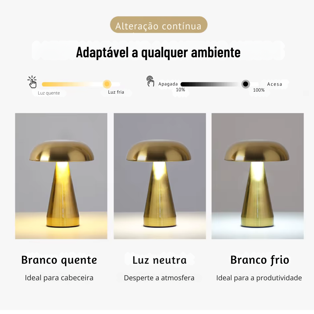 Luminária de Mesa Cogumelo em Metal – Design Moderno com Toque Retrô e Iluminação Aconchegante