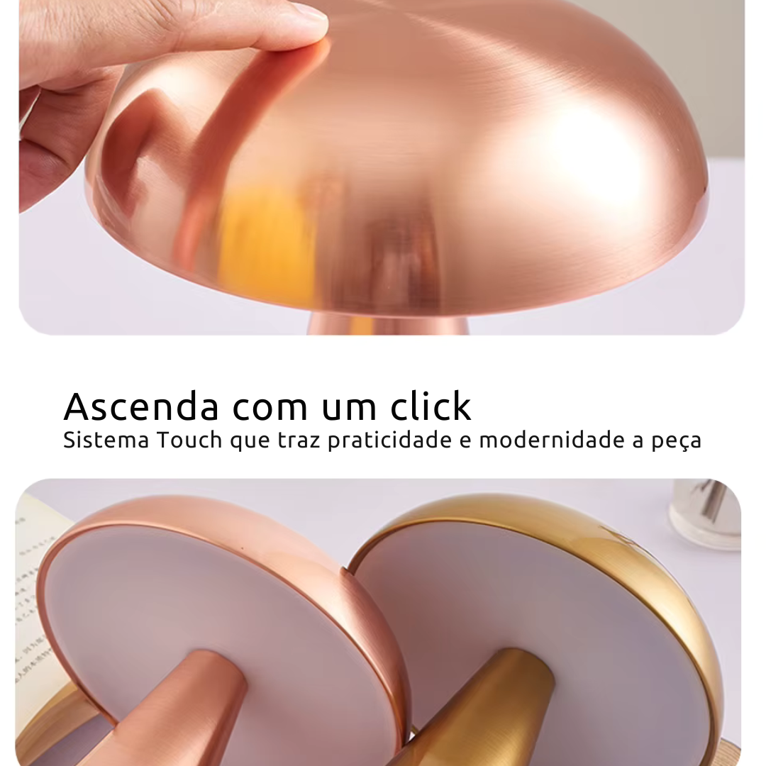 Luminária de Mesa Cogumelo em Metal – Design Moderno com Toque Retrô e Iluminação Aconchegante