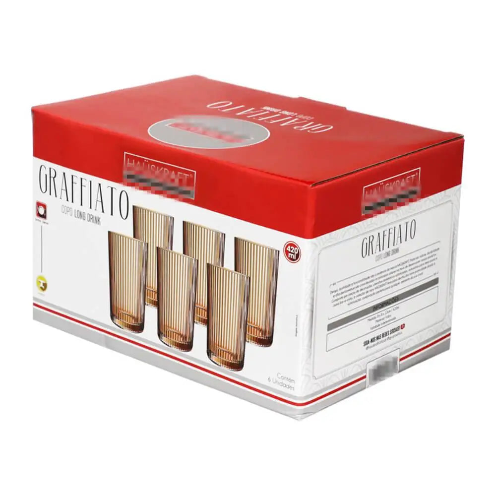 Jogo De Copos De Vidro âmbar Graffiato Long Drink 420ml 6 Peças - Hauskraft