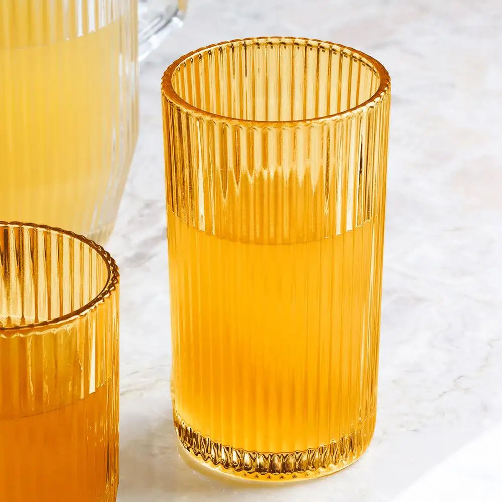 Jogo De Copos De Vidro âmbar Graffiato Long Drink 420ml 6 Peças - Hauskraft