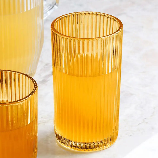 Jogo De Copos De Vidro âmbar Graffiato Long Drink 420ml 6 Peças - Hauskraft