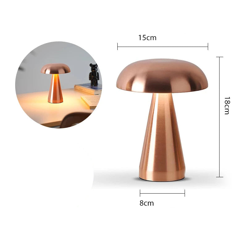 Luminária de Mesa Cogumelo em Metal – Design Moderno com Toque Retrô e Iluminação Aconchegante