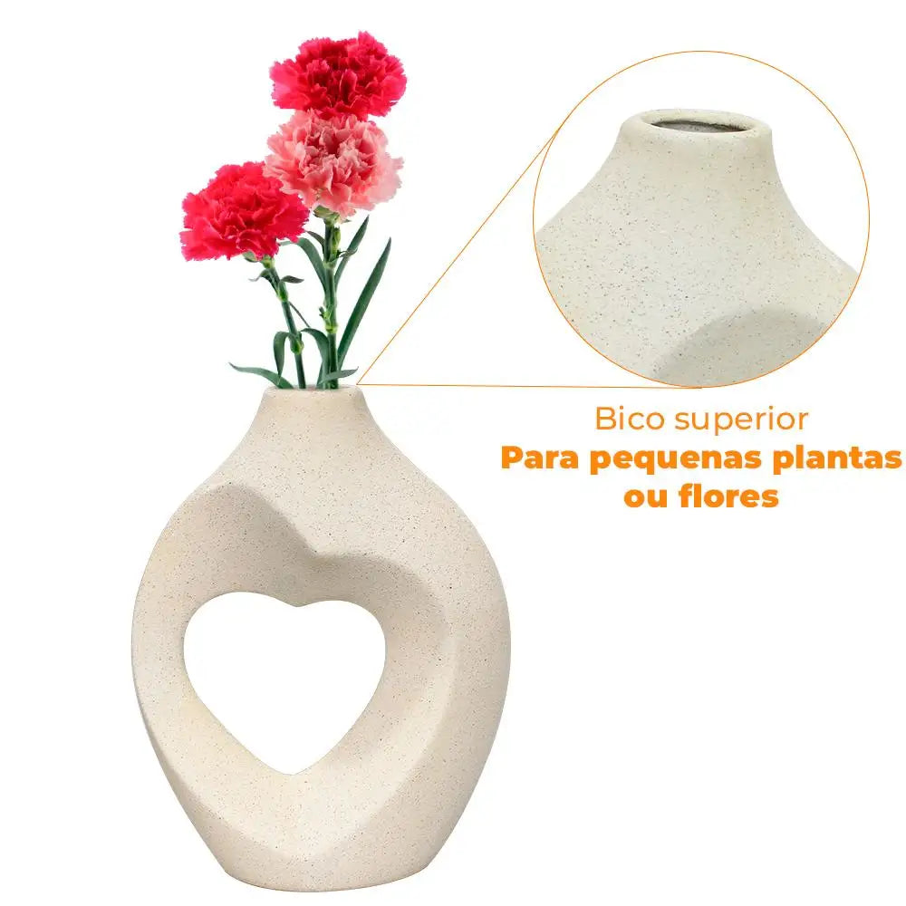 Vaso de Ceramica Decoração Coração