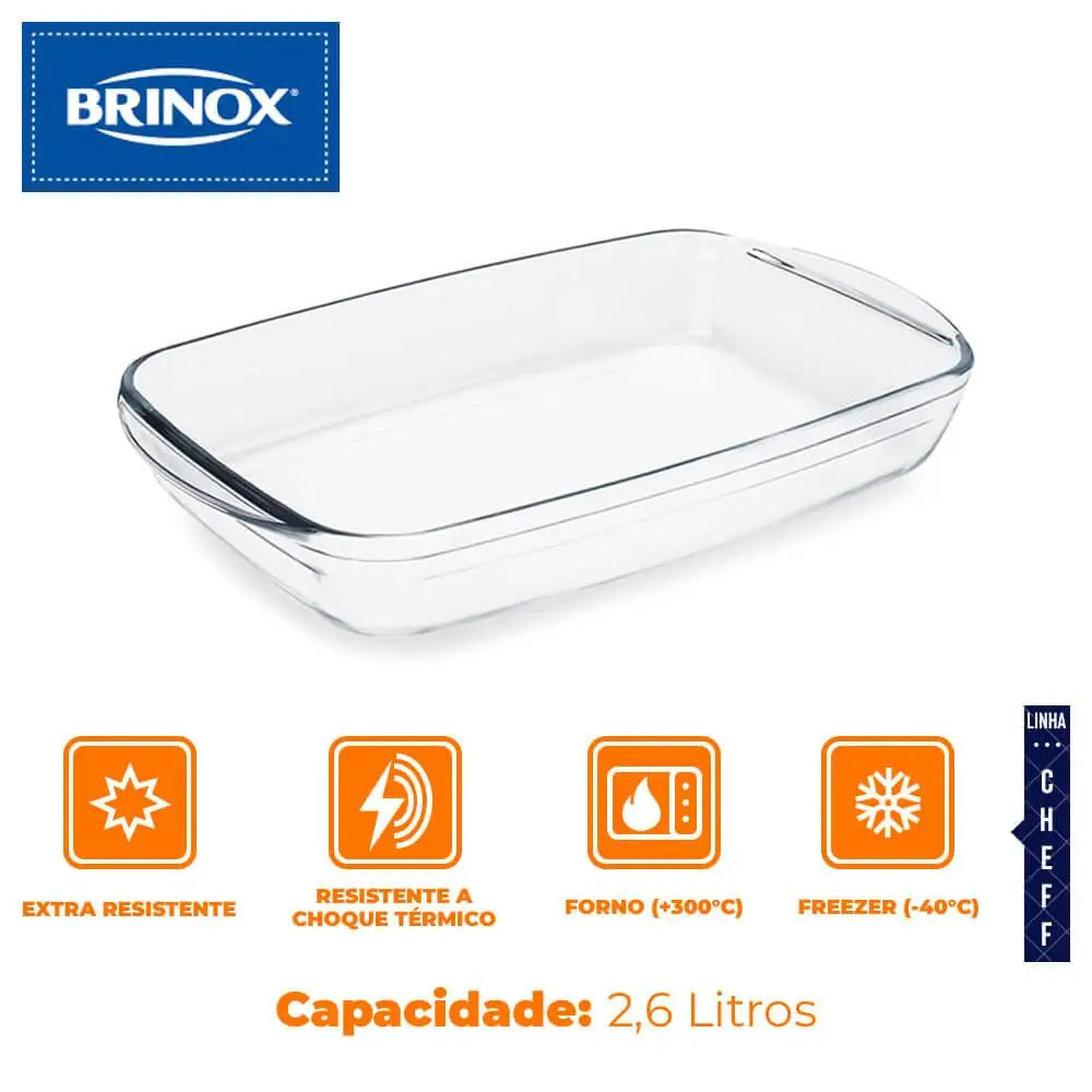 Forma De Vidro Assadeira Refratário Cheff 2,6L Com Luva Térmica - Brinox