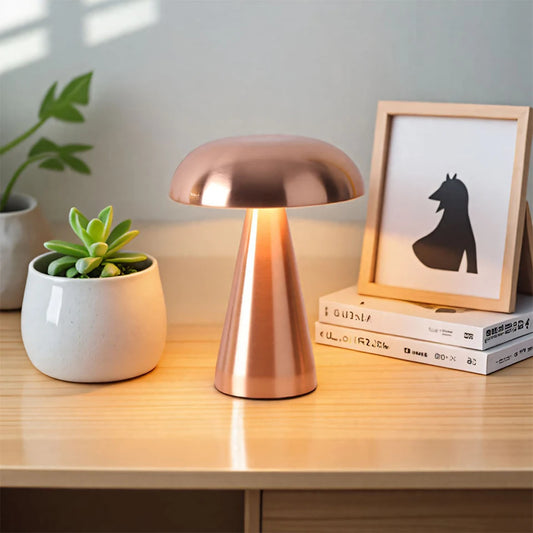 Luminária de Mesa Cogumelo em Metal – Design Moderno com Toque Retrô e Iluminação Aconchegante