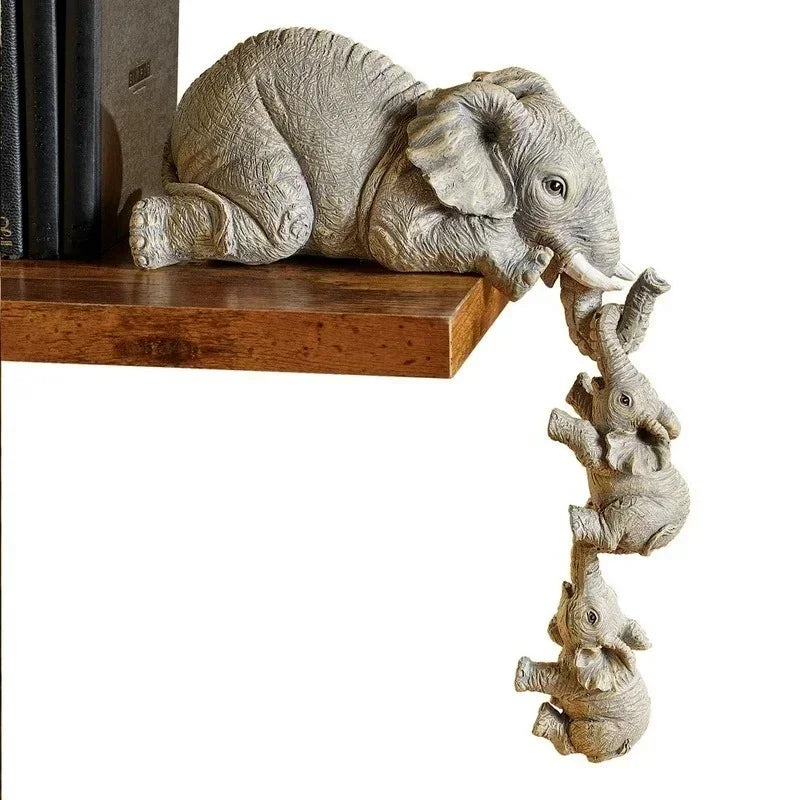 Conjunto com 3 Elefantes Decorativos em Resina – Mãe e Filhotes