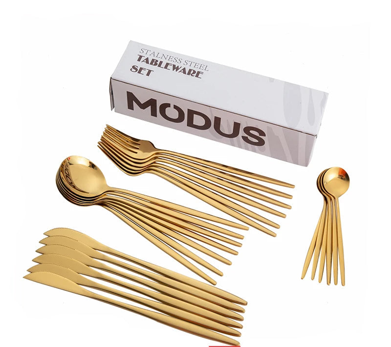 Jogo de Talheres Dourados Modus Talheres, Mesa Posta, Talheres Sofisticados, Ano Novo