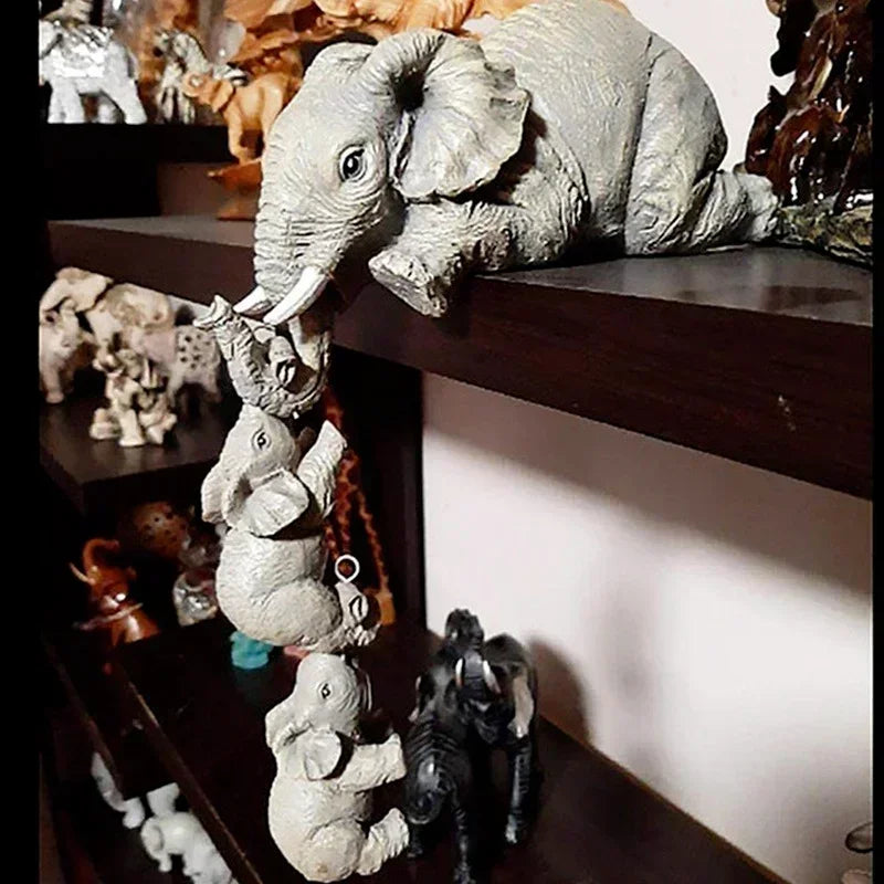Conjunto com 3 Elefantes Decorativos em Resina – Mãe e Filhotes