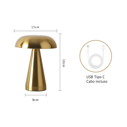 Luminária de Mesa Cogumelo em Metal – Design Moderno com Toque Retrô e Iluminação Aconchegante