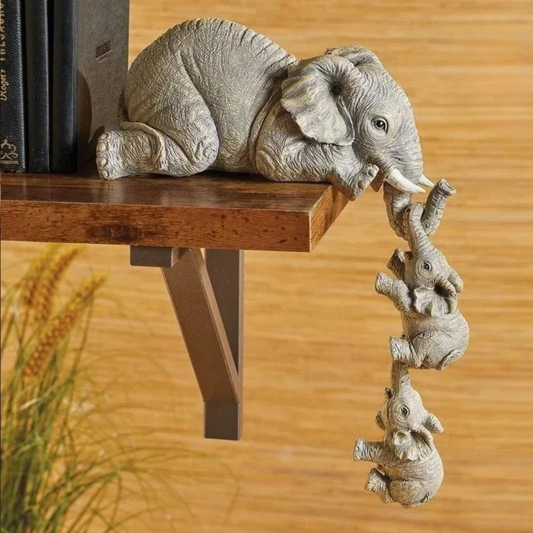 Conjunto com 3 Elefantes Decorativos em Resina – Mãe e Filhotes