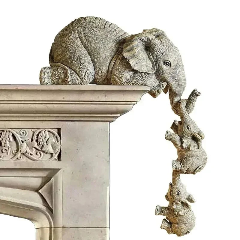 Conjunto com 3 Elefantes Decorativos em Resina – Mãe e Filhotes