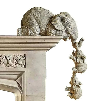Conjunto com 3 Elefantes Decorativos em Resina – Mãe e Filhotes